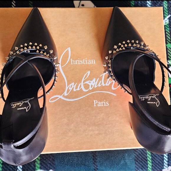 Black Christian Louboutin Tatooshka Spikes Red Sole Ankle-Strap Pumps - Picture 6 of 9